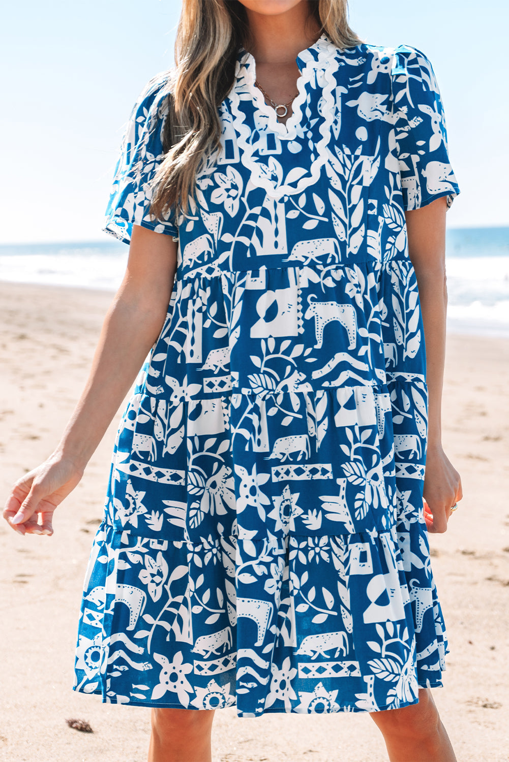Boho Floral Ricrac Mini Dress