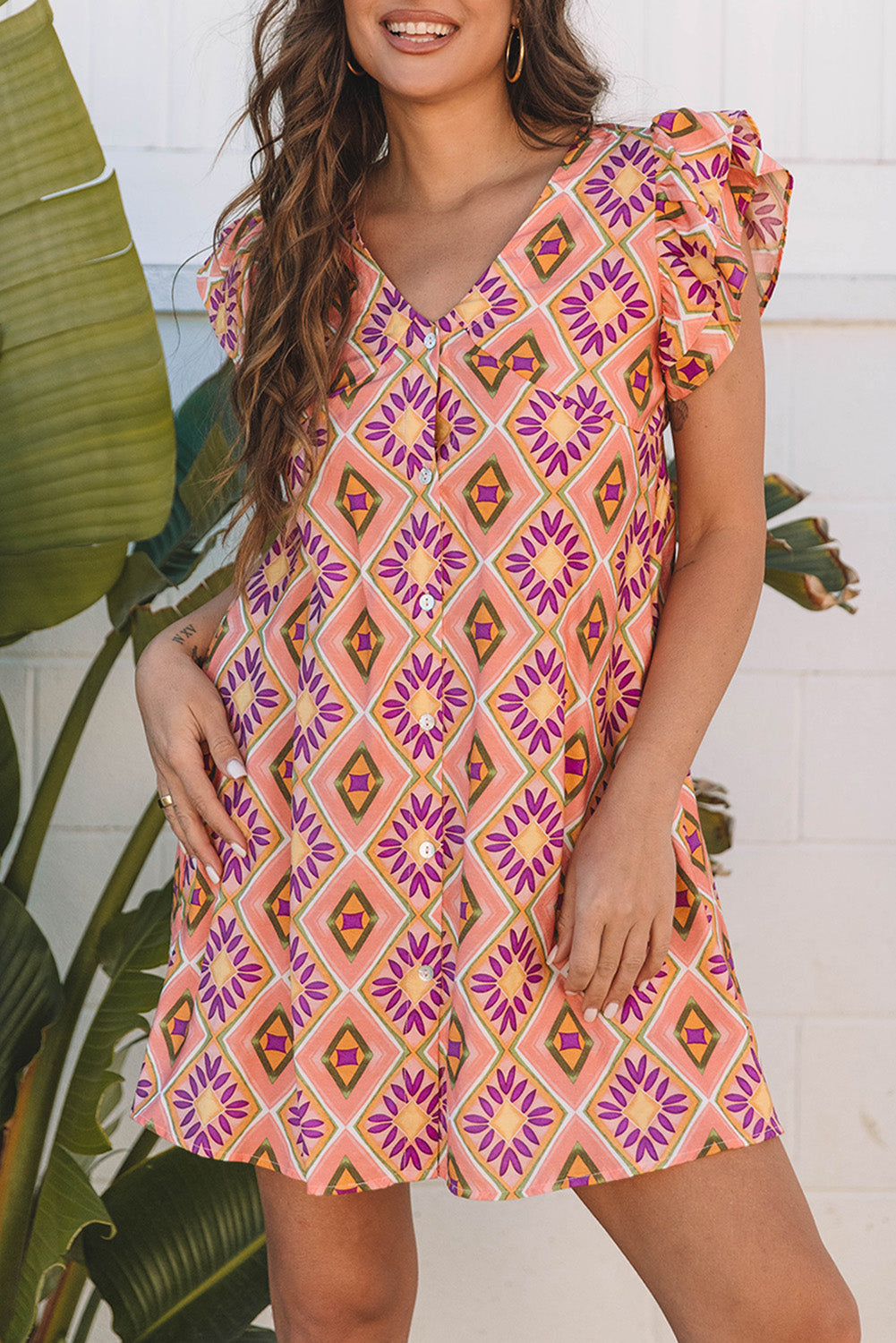 Boho Geometric Floral Mini Dress