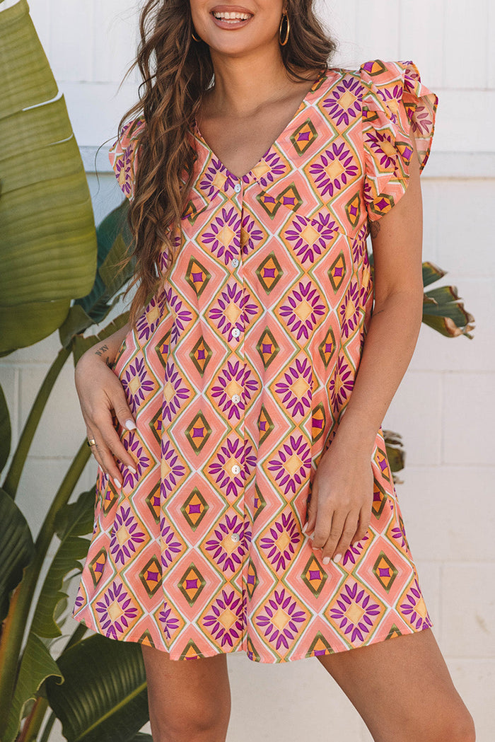 Boho Geometric Floral Mini Dress