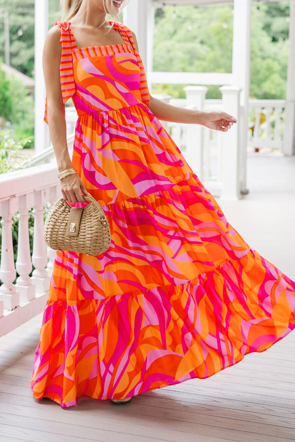 Boho Knotted Shoulder Maxi Dress