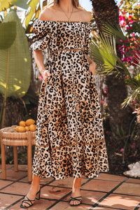 Boho Leopard Print Long Dress