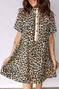 Boho Leopard Short Sleeve Mini Dress