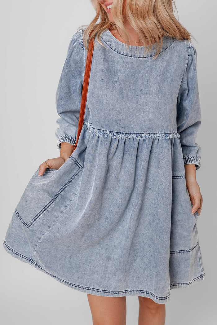 Boho Light Wash Denim Mini Dress