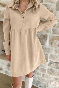 Boho Long Sleeve Corduroy Mini Dress