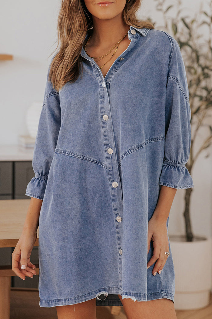 Boho Long Sleeve Denim Mini Dress