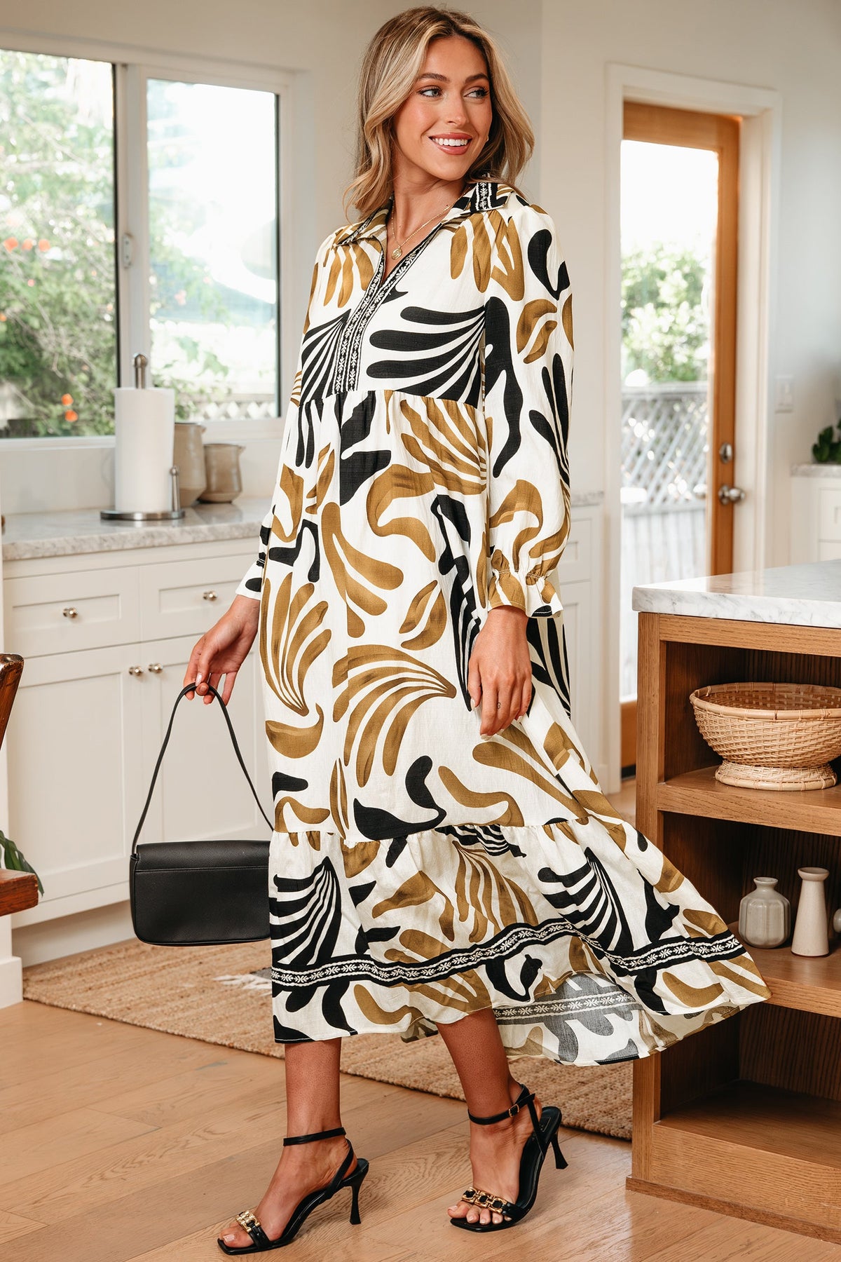 Boho long sleeve dress resort