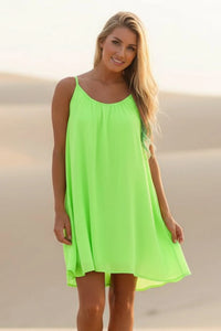boho mini dress sleeveless neon green