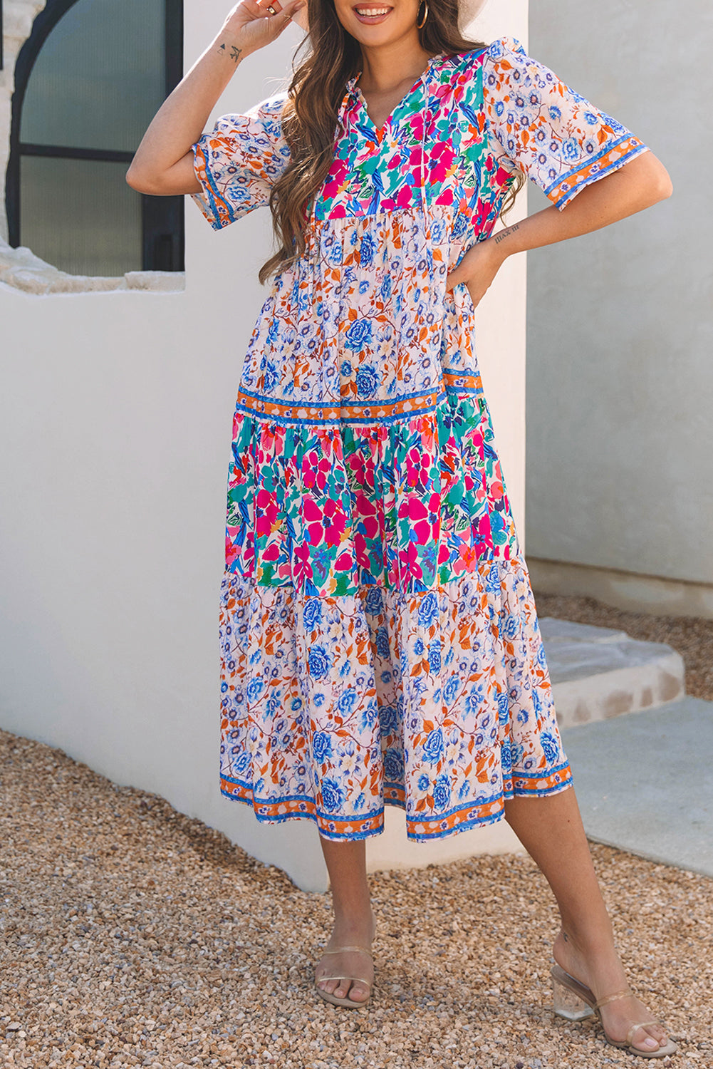 Boho Mixed Floral Mini Dress
