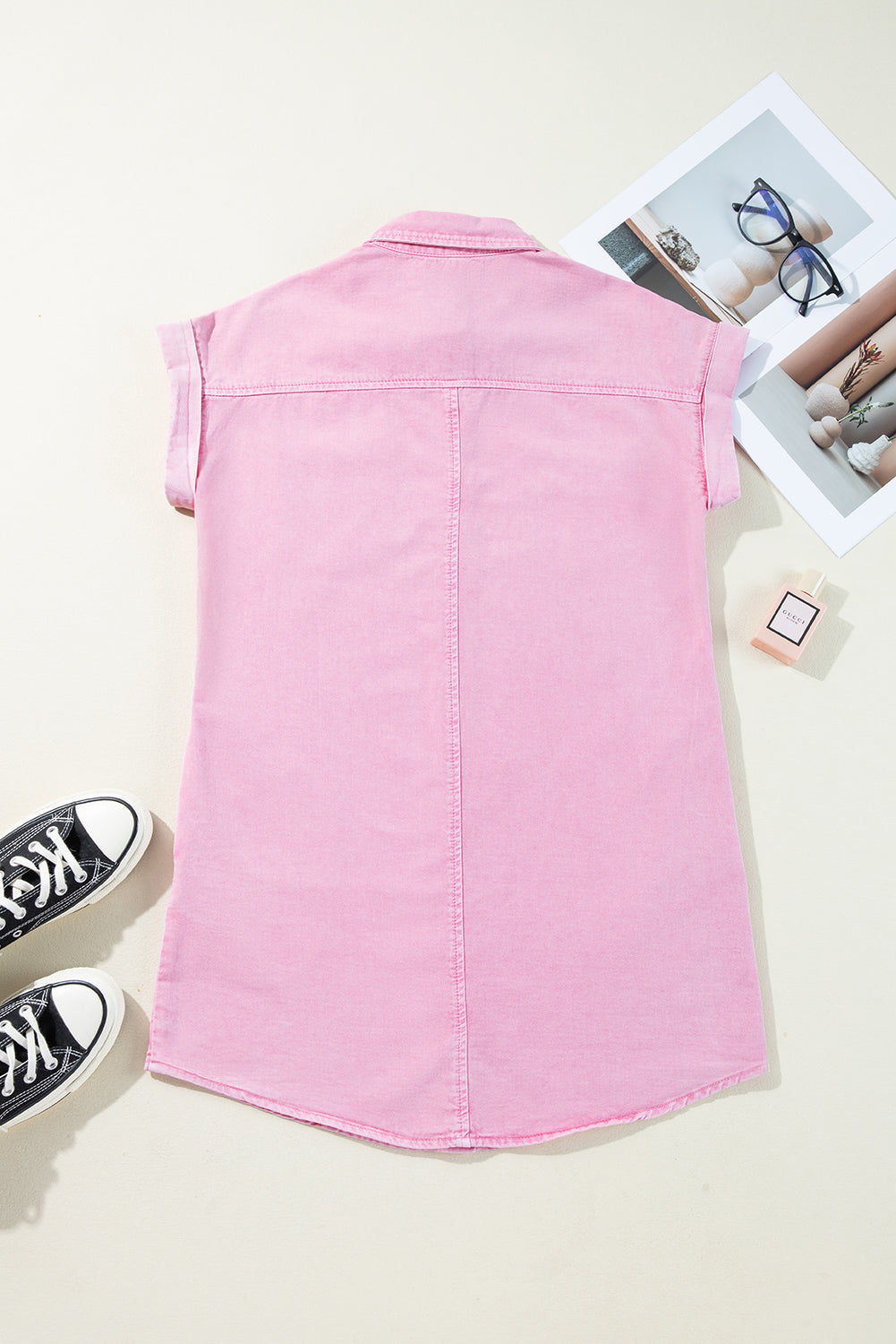 Boho Pink Denim Casual Dress