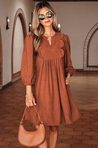 Boho Pleated Corduroy Mini Dress