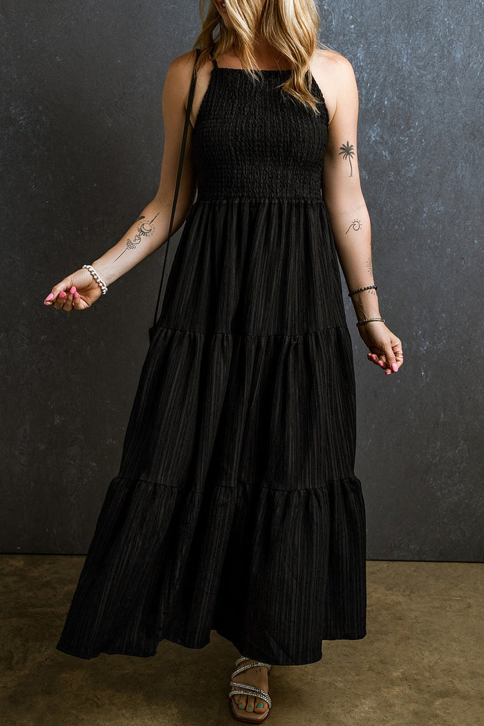 Boho Pleated Tiered Maxi Dress