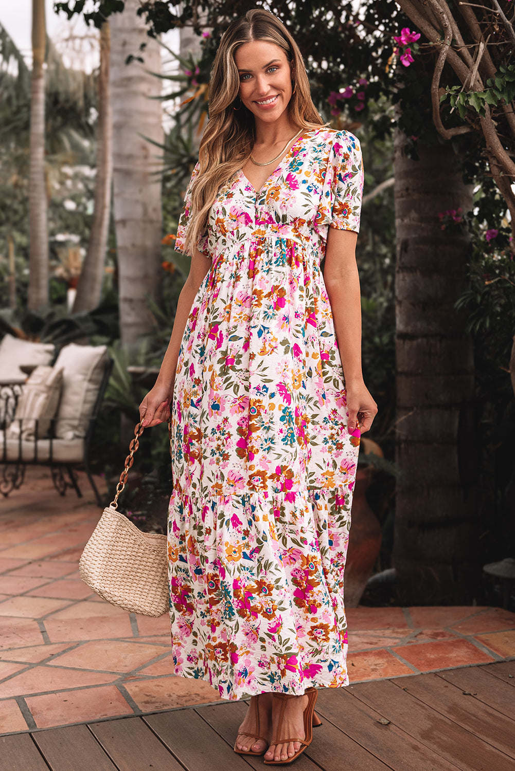 Boho print long casual dress