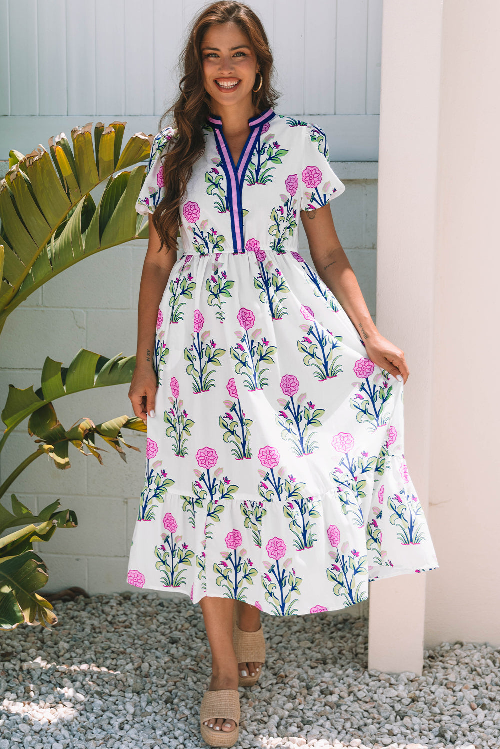 Boho Puff Sleeve Floor Length