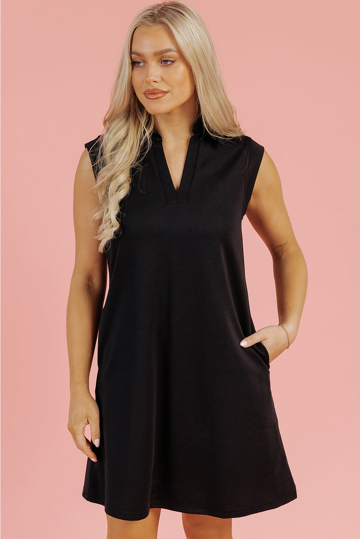 Boho Slit Neck Sleeveless Mini Dress
