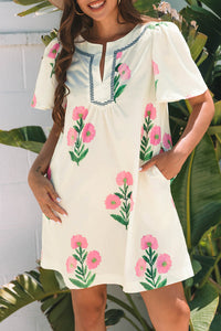 Boho Split Neck Mini Dress