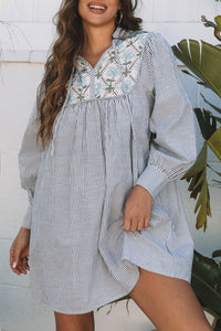 Boho Stripe Floral Mini Dress
