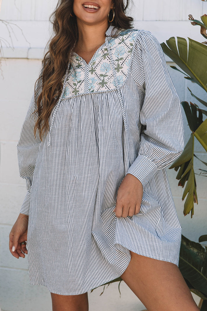 Boho Stripe Floral Mini Dress