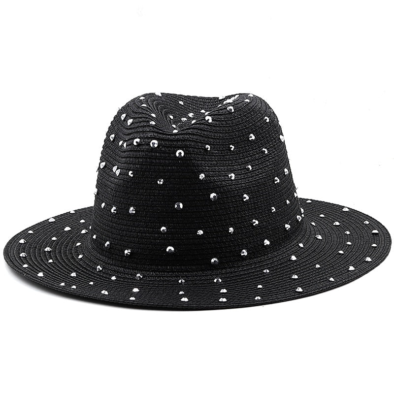 Boho tan straw fedora hat