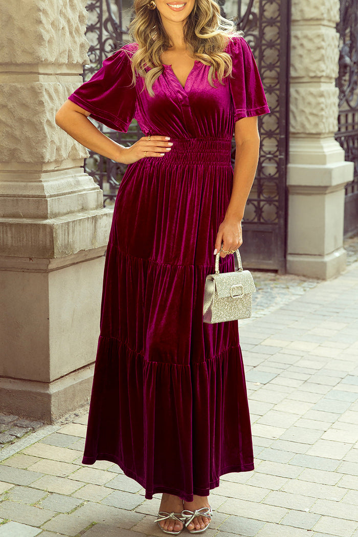 Boho Velvet Smocked Maxi Dress