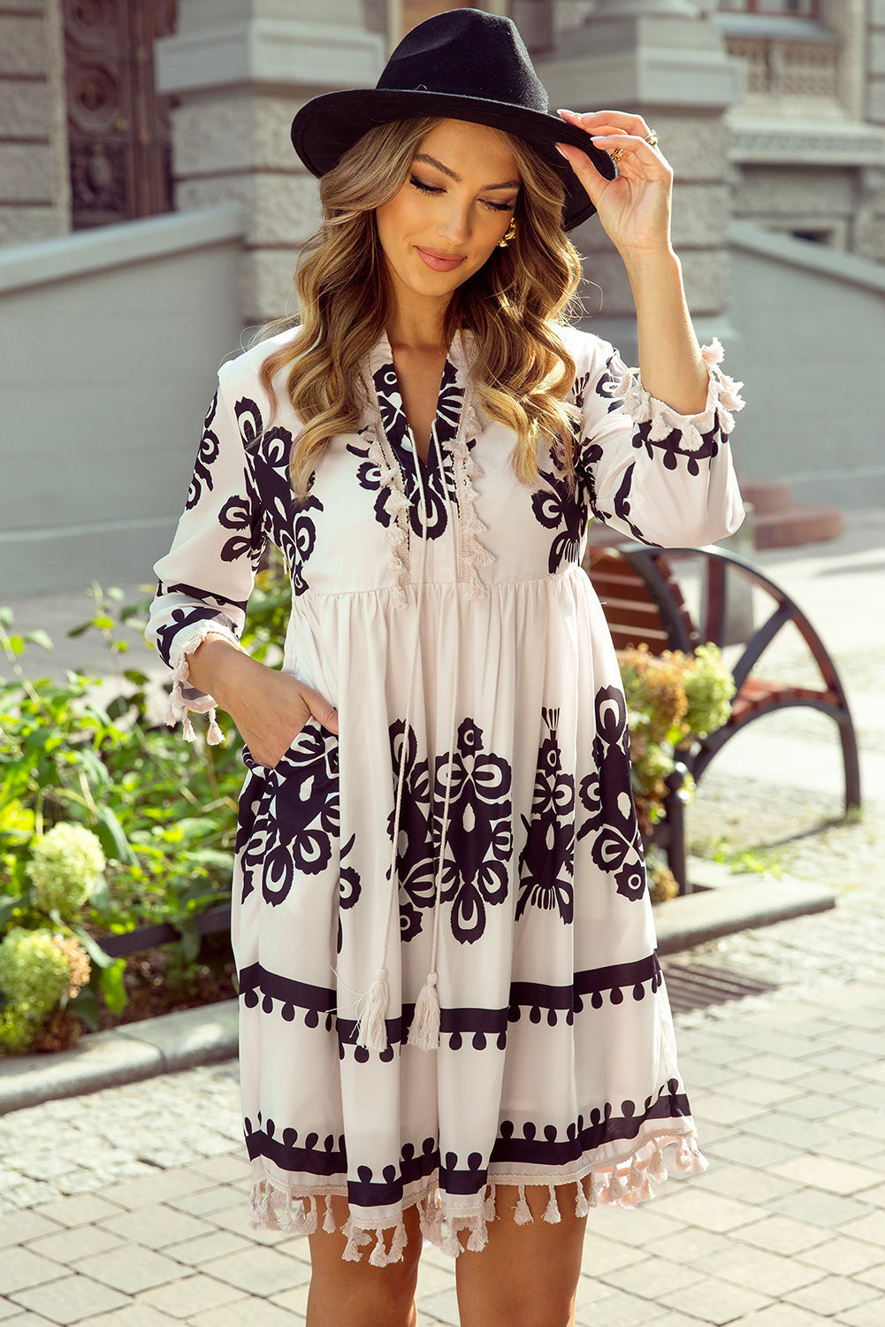 Boho Western Tassel Mini Dress