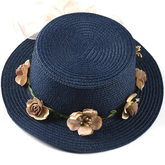 Boho woven straw boater hat