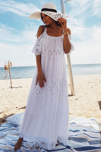 boho White Cold shoulder maxi dress