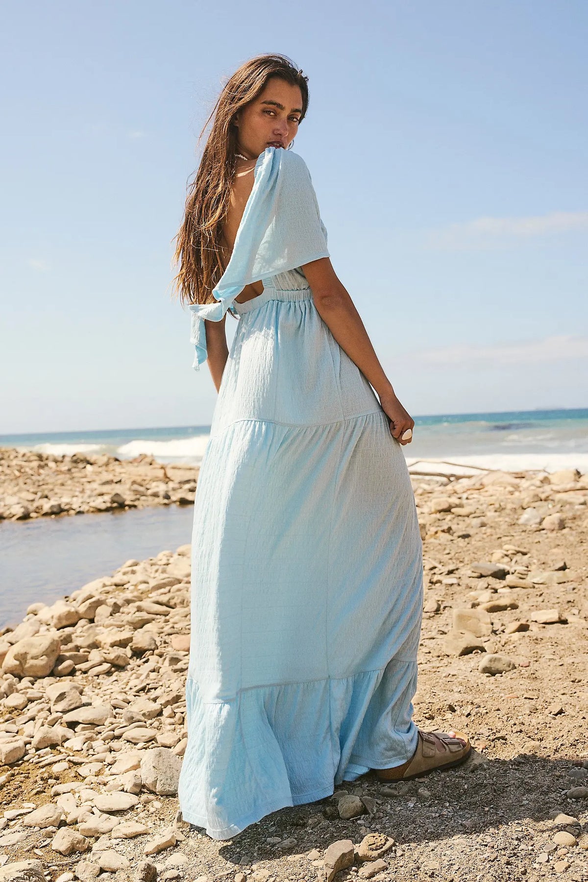 boho backless maxi dress blue