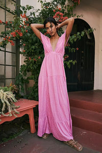 boho backless maxi dress pink