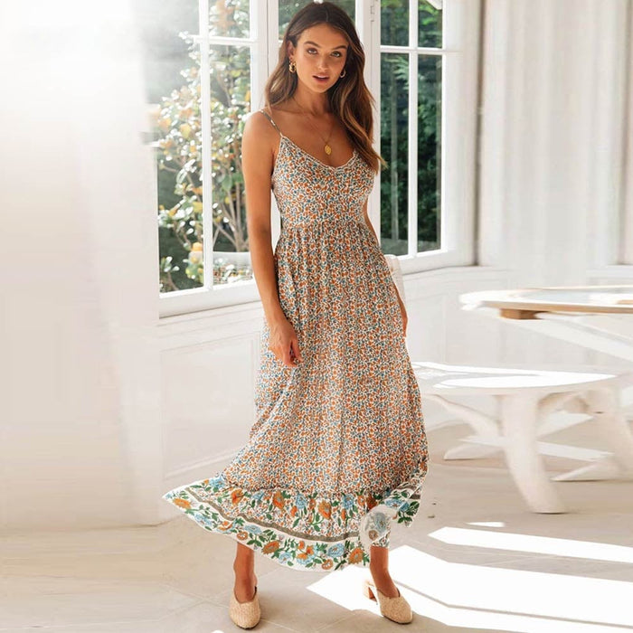  boho floral print maxi dress