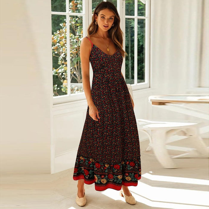  boho floral print maxi dress