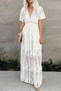 boho lace white maxi dress