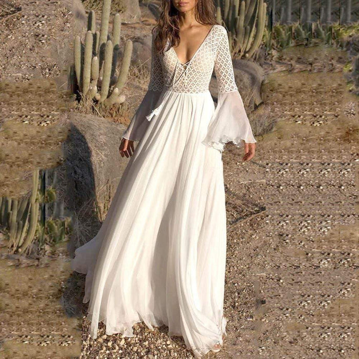  boho long dress white