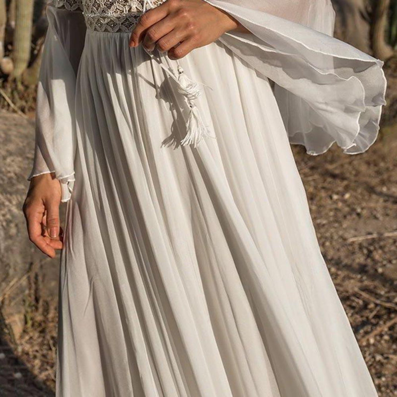  boho long dress white