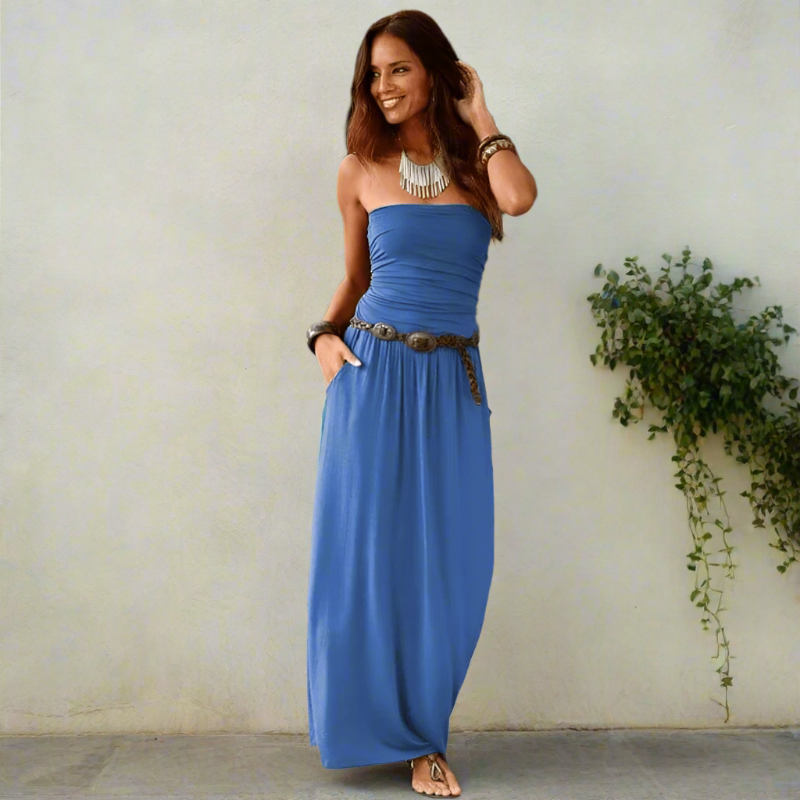 boho maxi dress off shoulder blue