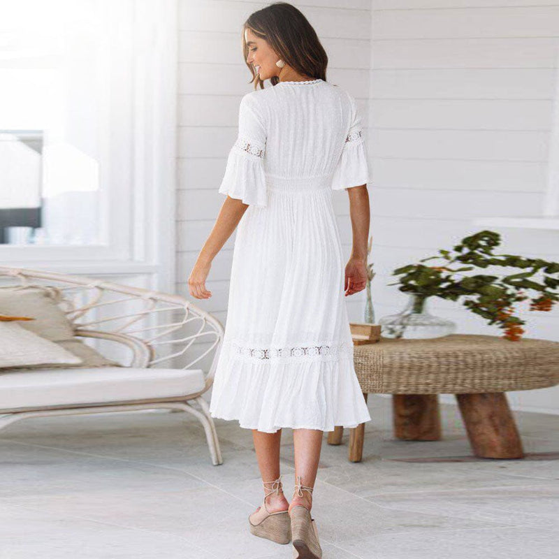 boho midi dress white beach