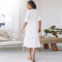boho midi dress white beach