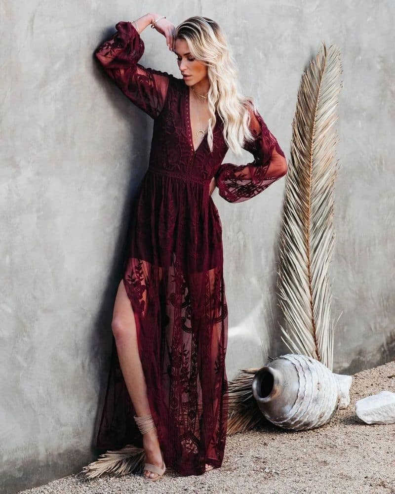 red boho maxi dress