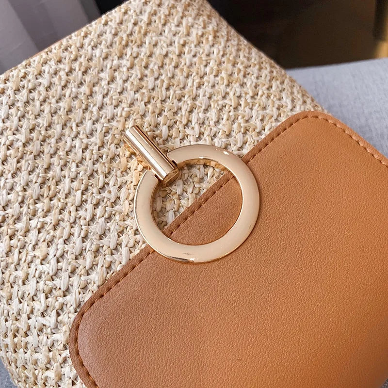 boho straw woven purse