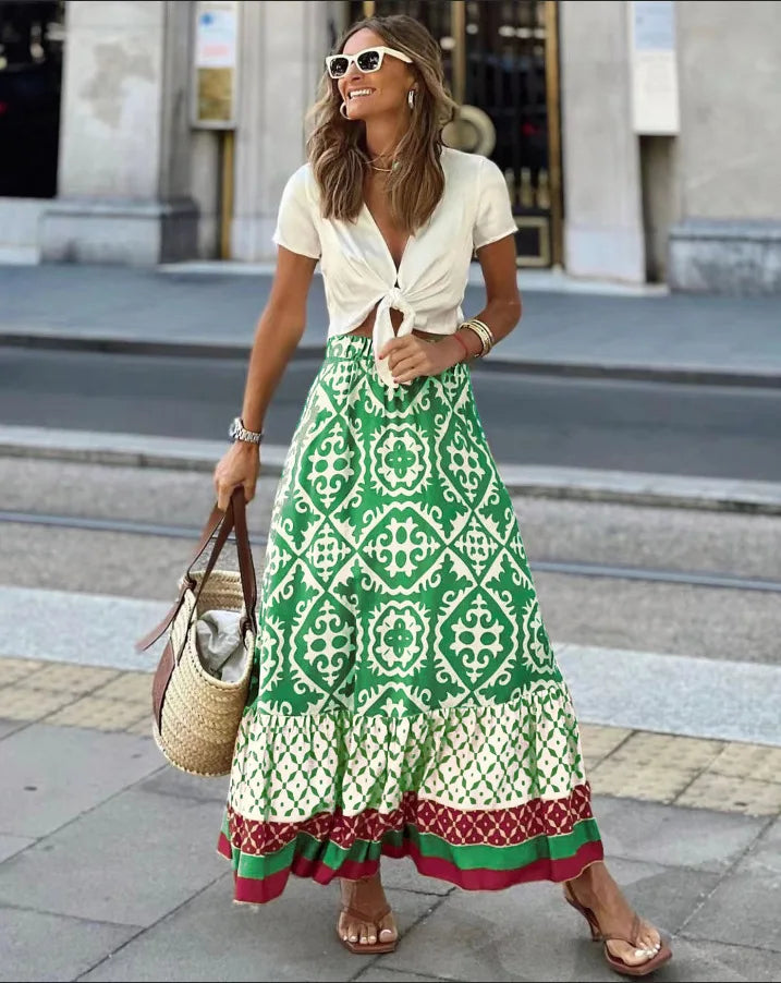 boho summer skirts green