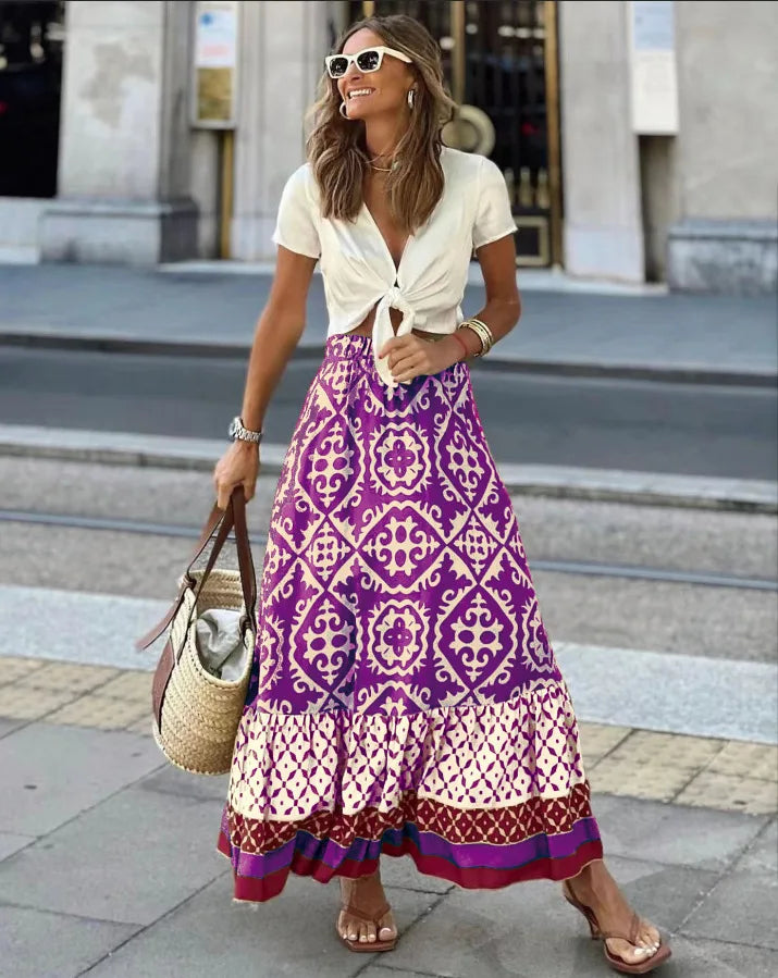 boho summer skirts red