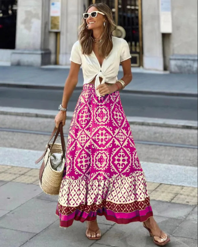 boho summer skirts red