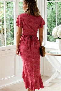 boho v neck midi dress