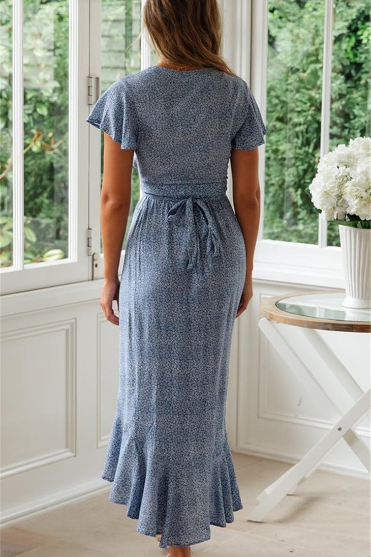 boho v neck midi dress