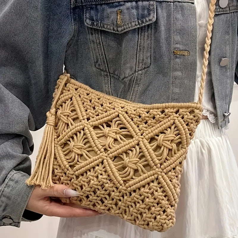 boho woven wool tote bag