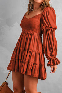 Brown Bohemian Cotton Mini Dress