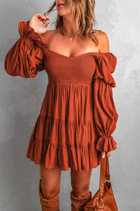 Brown Boho Ruffle Mini Dress
