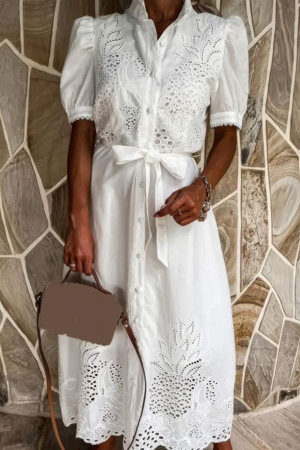 button up boho dress white