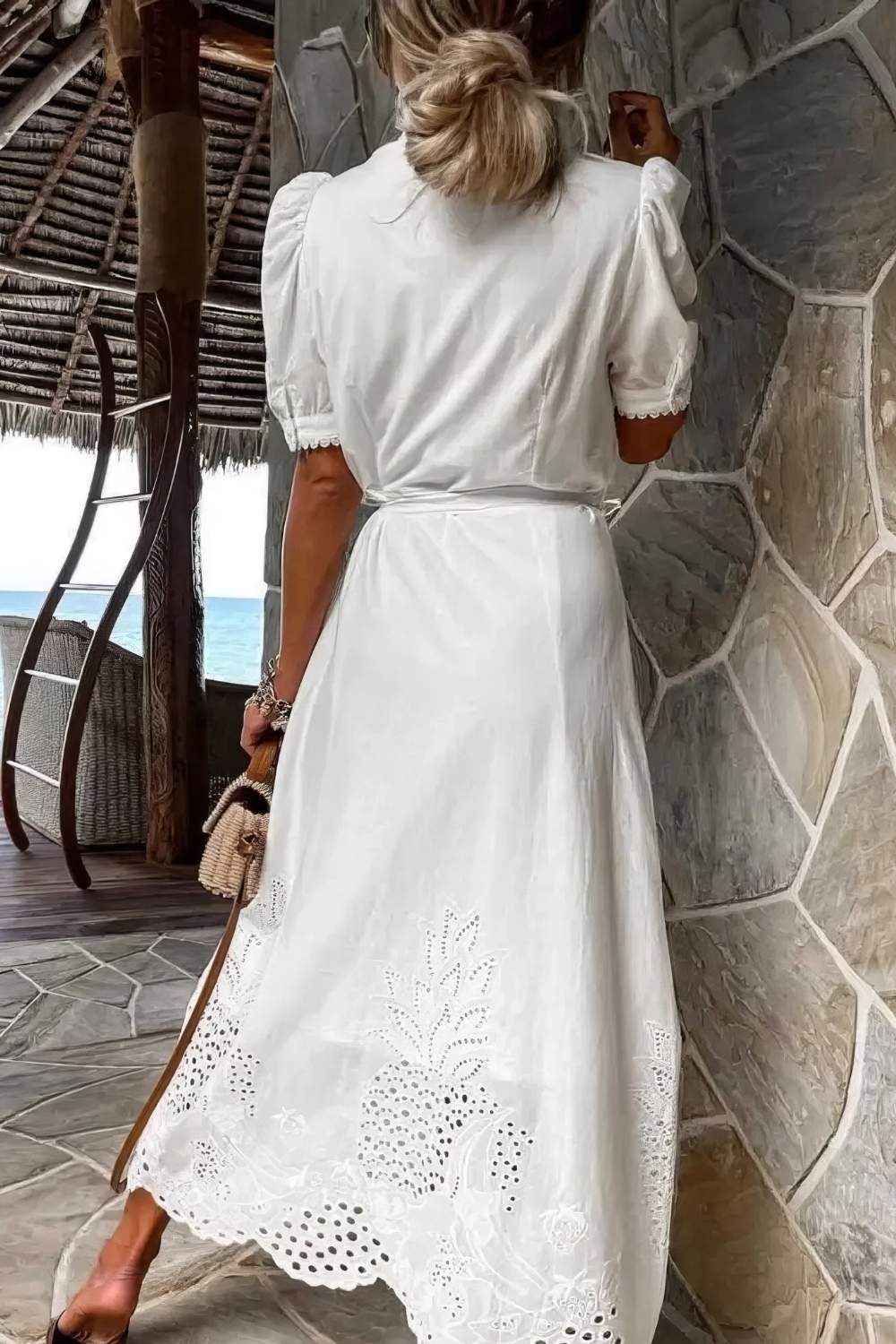 button up boho dress white1
