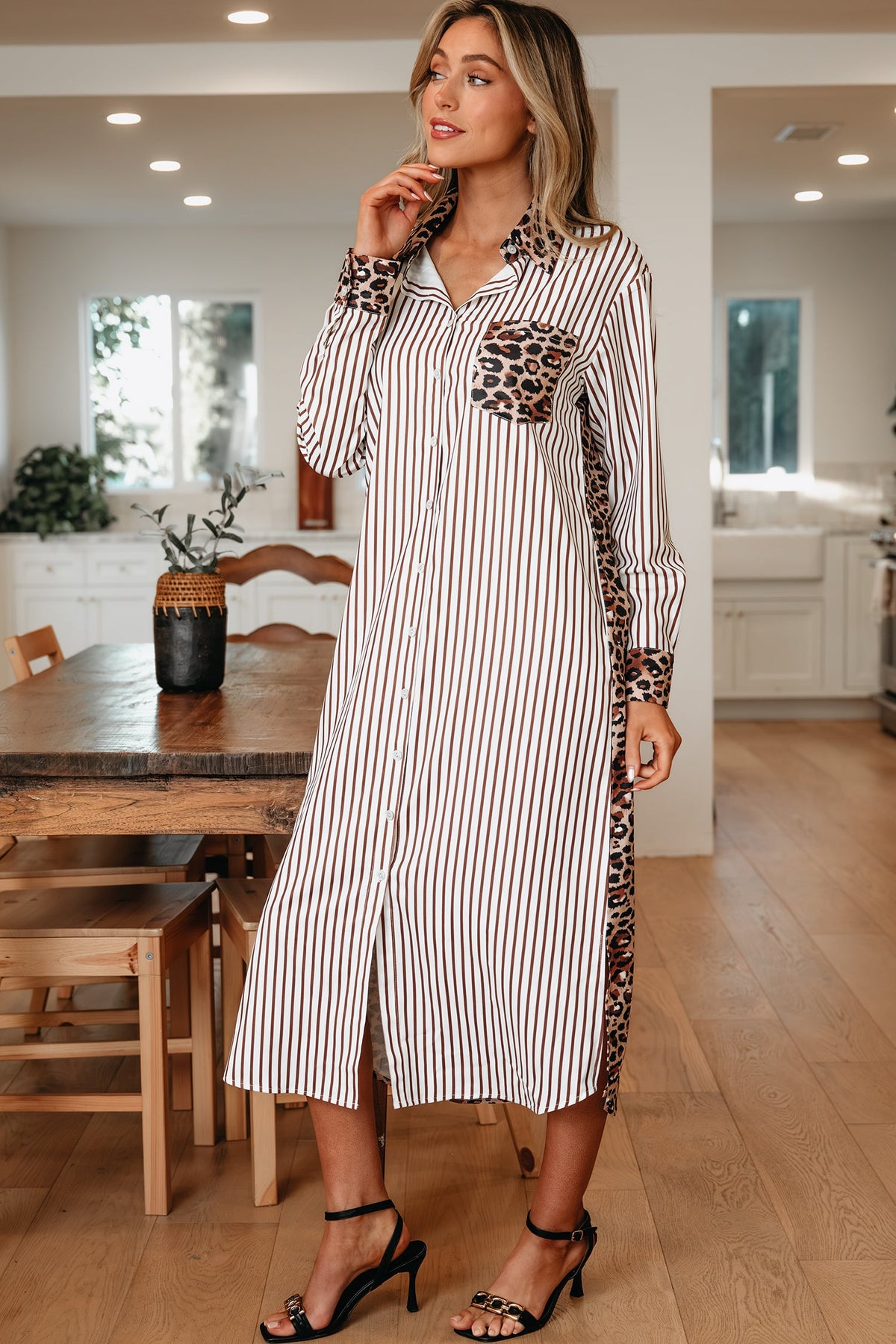 Casual leopard maxi shirt dress