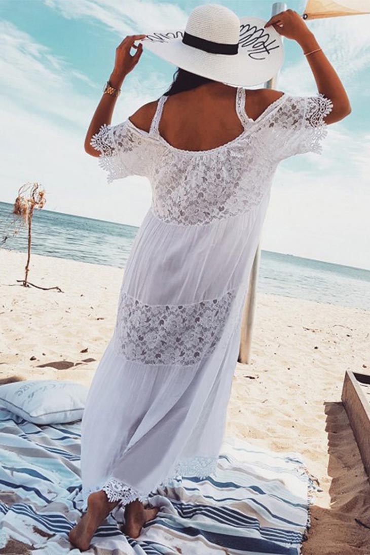 cold shoulder maxi dress white